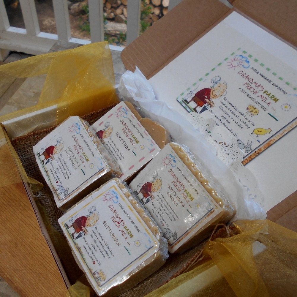 4 Organic Handmade Milk Soaps Set Artisan - From the Farm to the Shower !