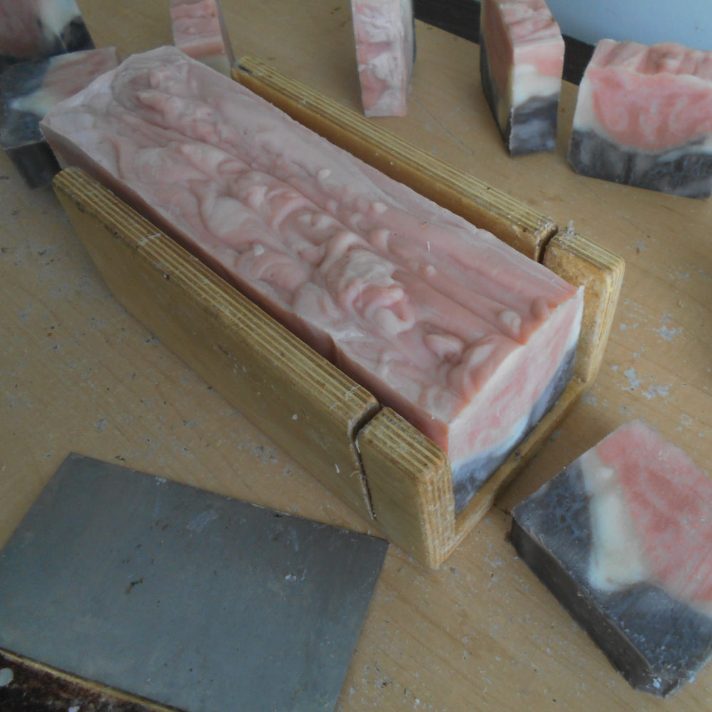 Handmade soap bars with a wooden mold hand cut 