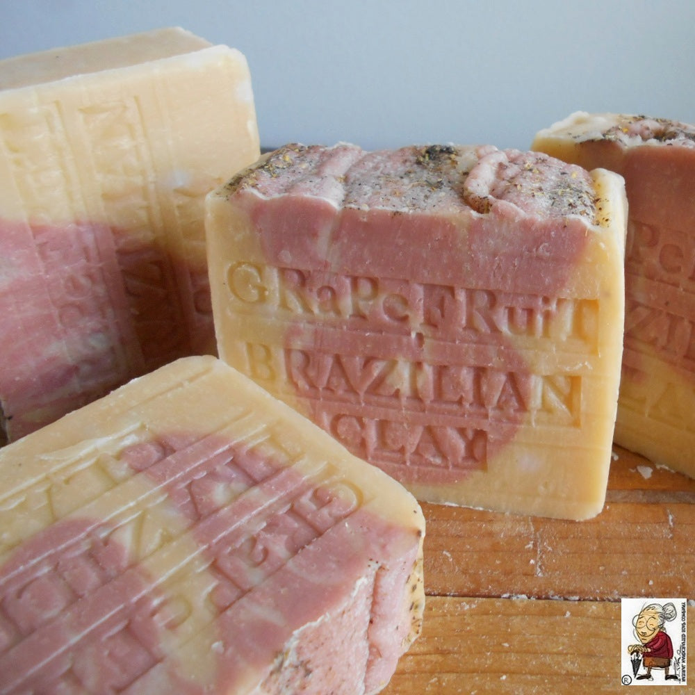 "Grapefruit" and "Brazilian Clay" . The soap, rich in antioxidants and a source of Vitamin C.