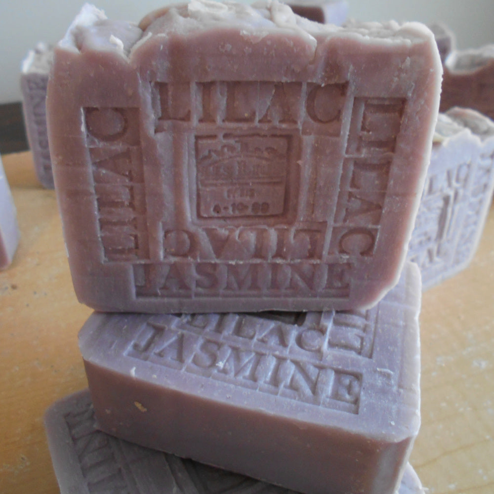 French Jasmine and Lilac Bar Soap - is purple with a textured, rustic appearance